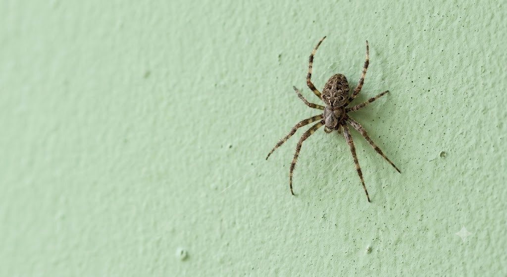 Foto real de aranha em parede residencial - Dedetização profissional em Bauru