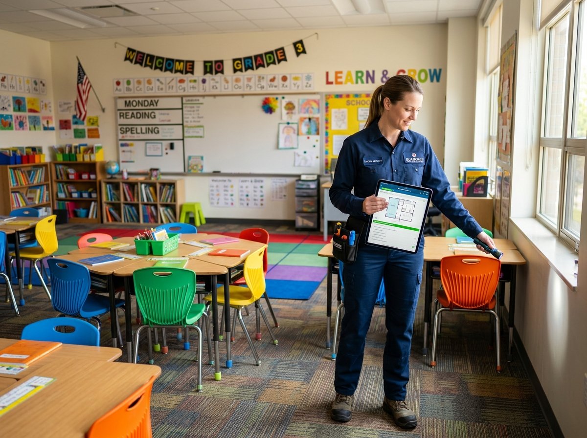 Técnica realizando inspeção profissional em sala de aula infantil em Bauru - Casa Livre