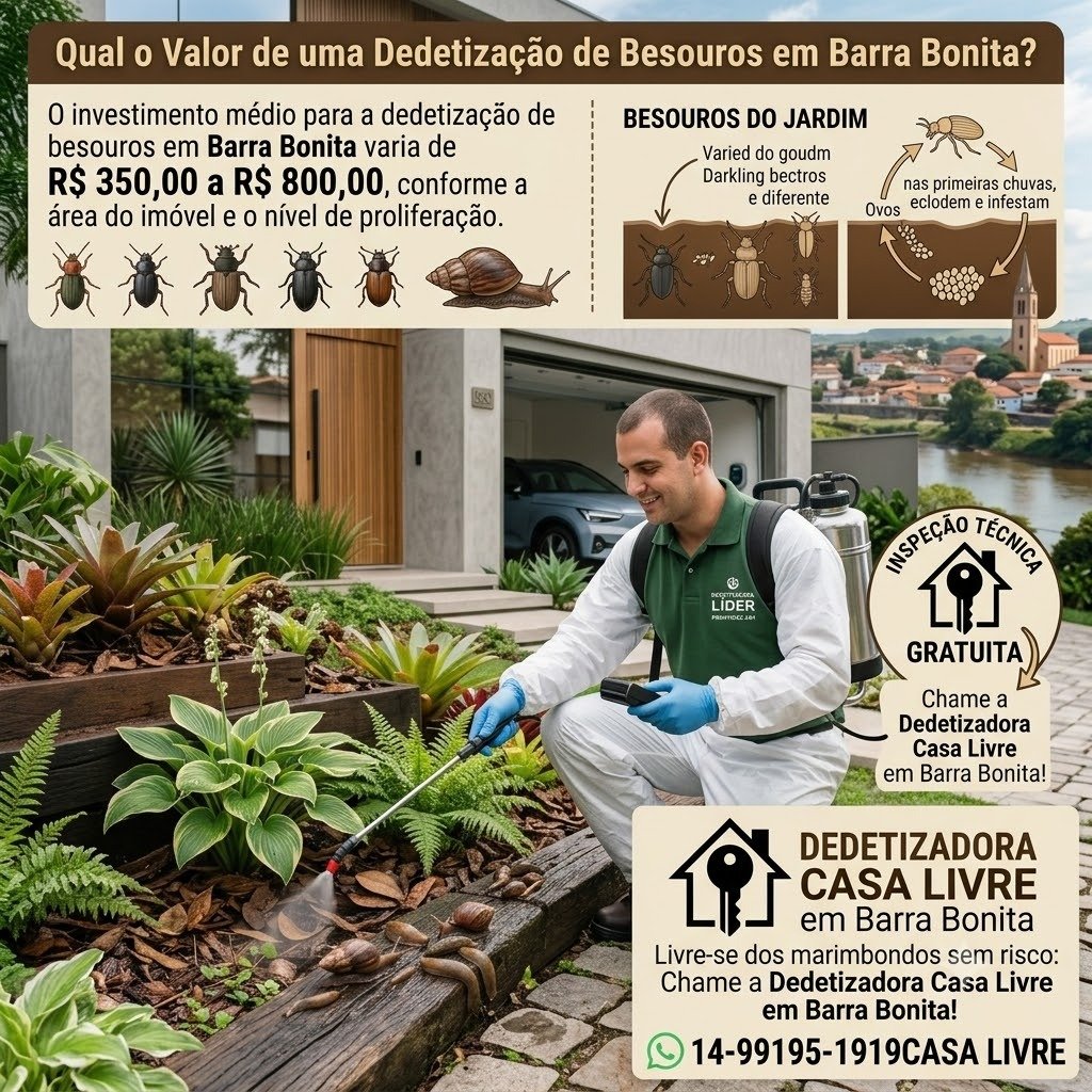 Dicas de prevenção contra invasões de besouros em Bauru - Infográfico de lâmpadas amareladas, telas em janelas e vedação de grãos